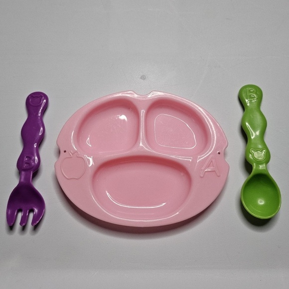 Set My Sweet Baby Deluxe Ensemble Replacement Pink Plate Purple Fork Green Spoon - Picture 1 of 8